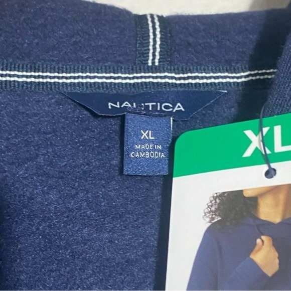 NAUTICA Ladies Fleece Lined Pullover Sweater‎ Hoodie Navy Color Size XL - Picture 7 of 12